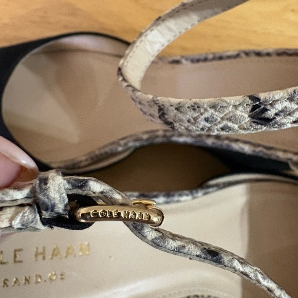 Cole Haan Black Wedges with Snakeskin Strap - Picture 11 of 12